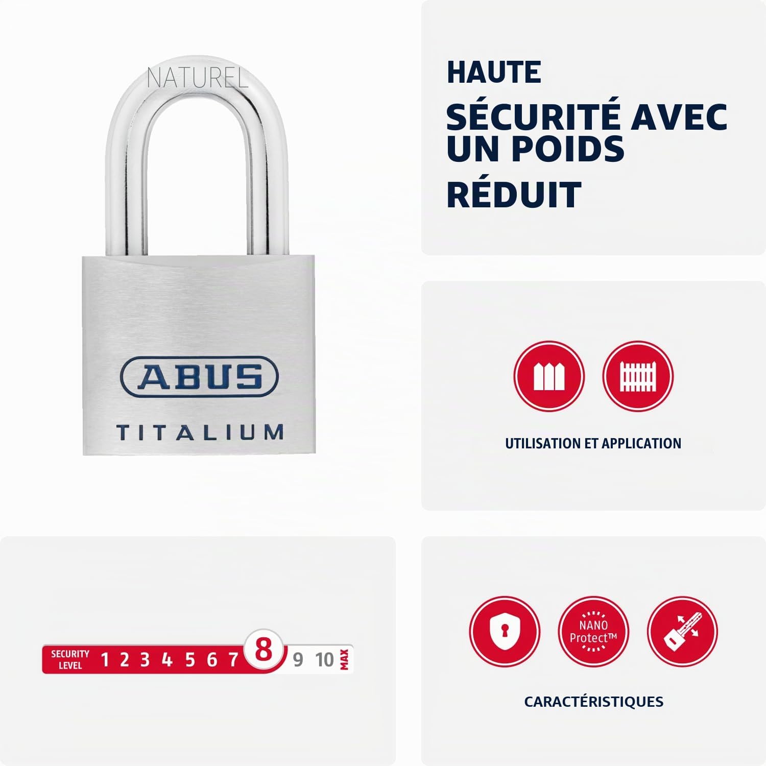 ABUS Cadenas Titalium 96TI/60 en Aluminium - Clé Réversible, Niveau 8