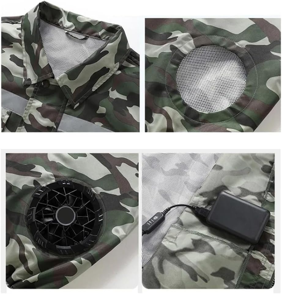 Meichoon Summer Cooling Jacket Unisex Short Sleeve Air Conditioner Clothes with Powerful Fans for Camping Hiking Fishing
