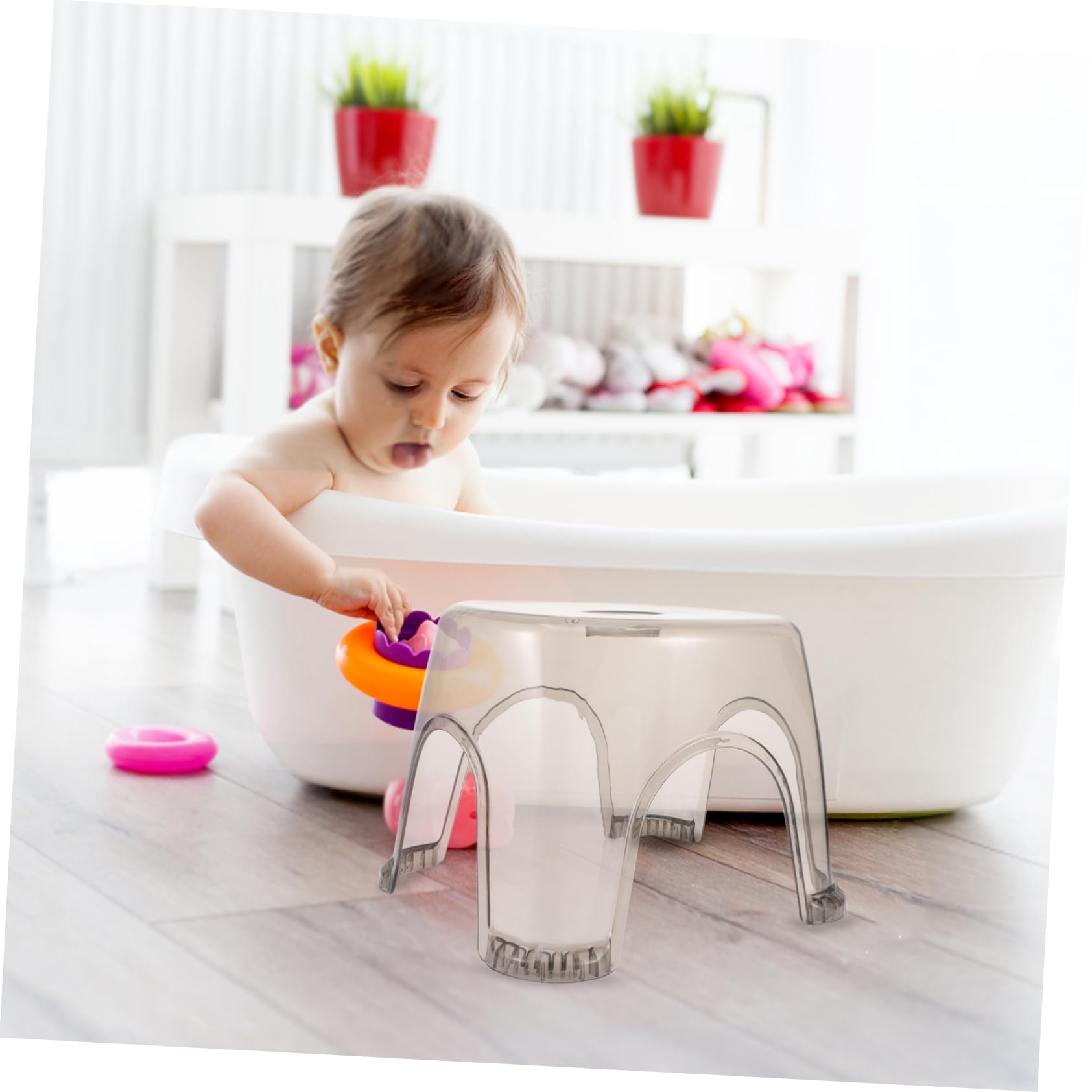 2 Stück Kunststoff Trittschemel für Kinder, Robuster Haushaltsstuhl | Transparent Grau, Leicht und Stabil, Geeignet für Dusche und Eingangsbereich
