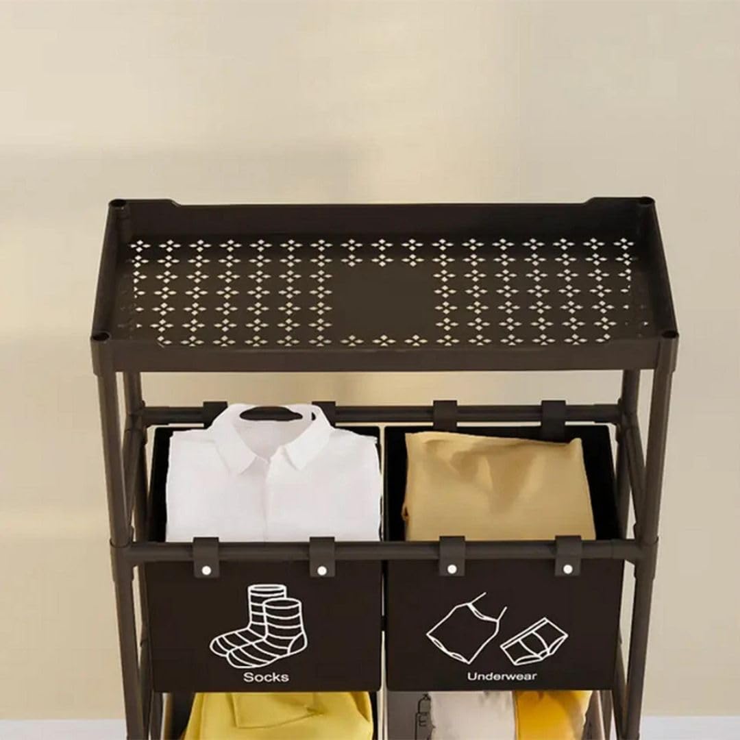 Cesta da lavanderia a 3 livelli – Organizzatore indipendente con 4 contenitori di grande capacità (44x31x97 cm)