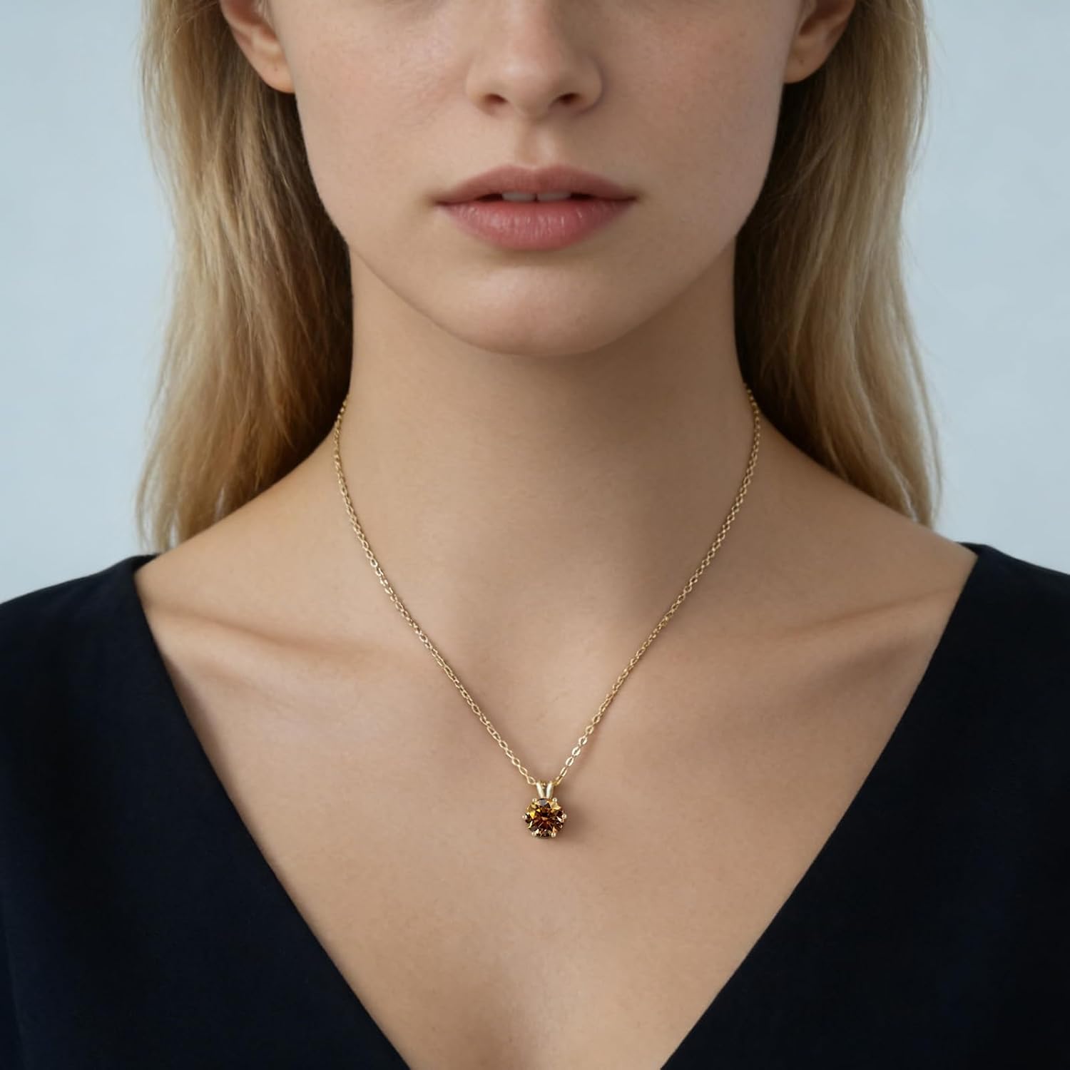 Elegant Classic Round Moissanite Necklace for Women, 1ct/2ct VVS1, Minimalist 14K Gold Plated, Hypoallergenic, Adjustable 40-45cm Chain, Anti-Tarnish Gift image 2