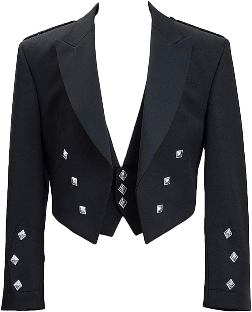 Men's Prince Charlie Kilt Jacket and Waistcoat in Black - Traditional Formal Attire for Events & Weddings