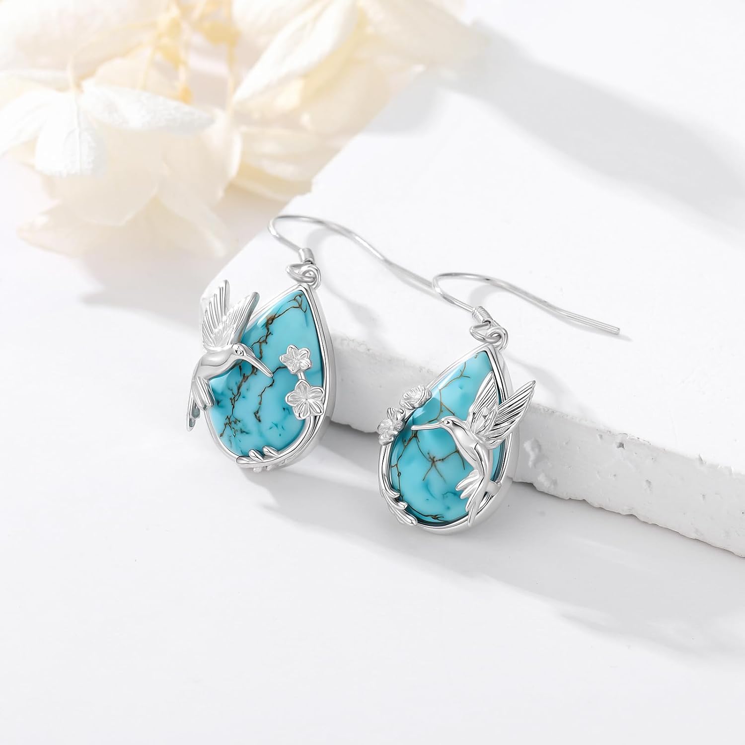 Turquoise Hummingbird Earrings 925 Sterling Silver Hummingbirds Drop Dangle Earring Animal Jewelry Gifts for Women