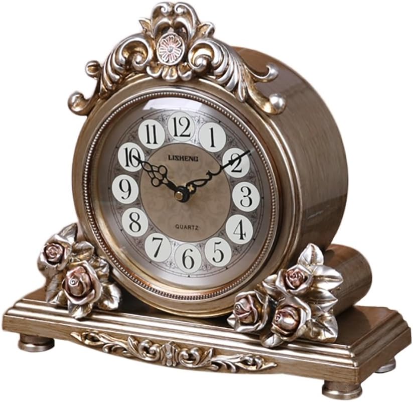 Retro Mantel/Mantle Rhythm Quartz Clock Living Room Desk Shelf Clocks Decoration (Color : Bronze)