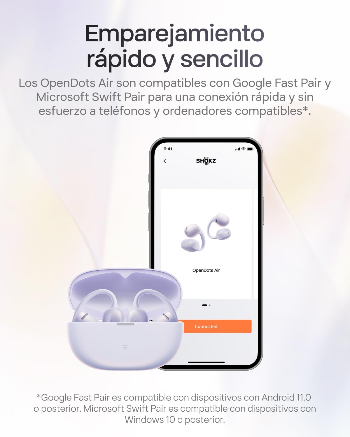 SHOKZ Auriculares Open-Ear Clip-on OpenDots Air, Ligero de 6,3 g, Morado | con Graves Profundos | 36 h de batería | Bluetooth 6.1 | reducción de Ruido con IA | Resistencia al Agua IP55 | Ajuste Seguro