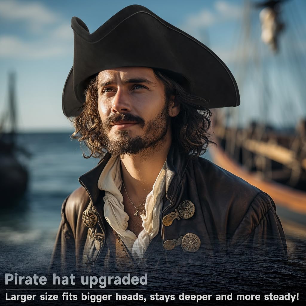 VZQI Pirate Hat Distressed Colonial Style Tricorn Hat for Adult Halloween Costume Accessory Pro - Image 2