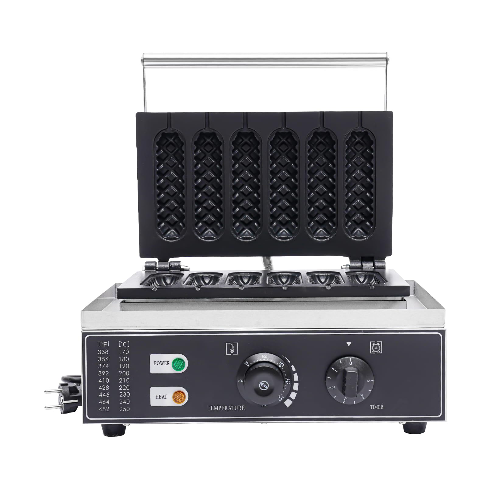 Gofrownica 1500 W, 6 sztuk, elektryczna gofrownica z powłoką zapobiegającą przywieraniu, regulacja temperatury i czasu