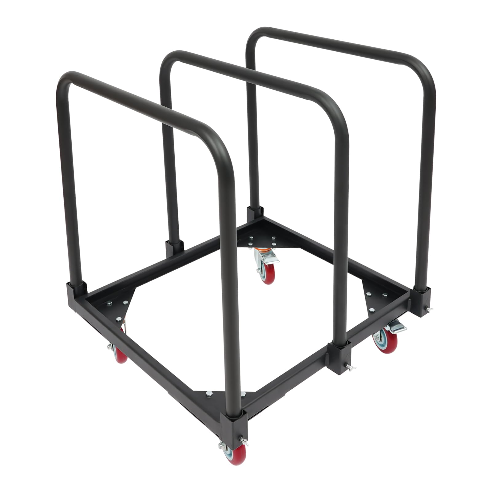 Carrello con 3 staffe tubolari, portata 90,72 kg, carrello di trasporto con 4 ruote girevoli con freno di stazionamento, carrello a piastre e supporto per il trasporto per magazzino e officina