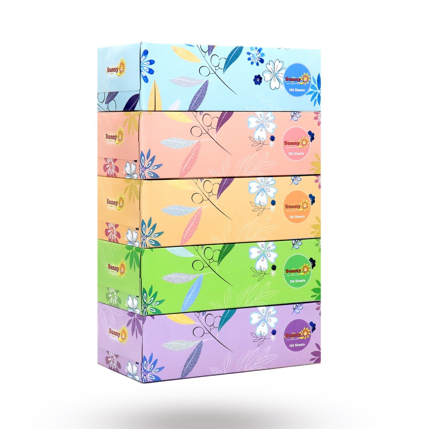 Sunny Your Bright Choice Facial Tissue Boxes 150 x 2 Ply, 5 Boxes