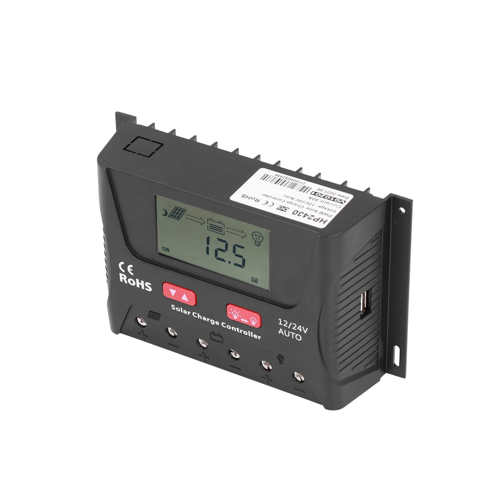 Akozon Controlador Solar PWM con Identificación Automática Regulador 30A 12V/24V RV Yacht - Parámetros | Energía Solar y Eólica