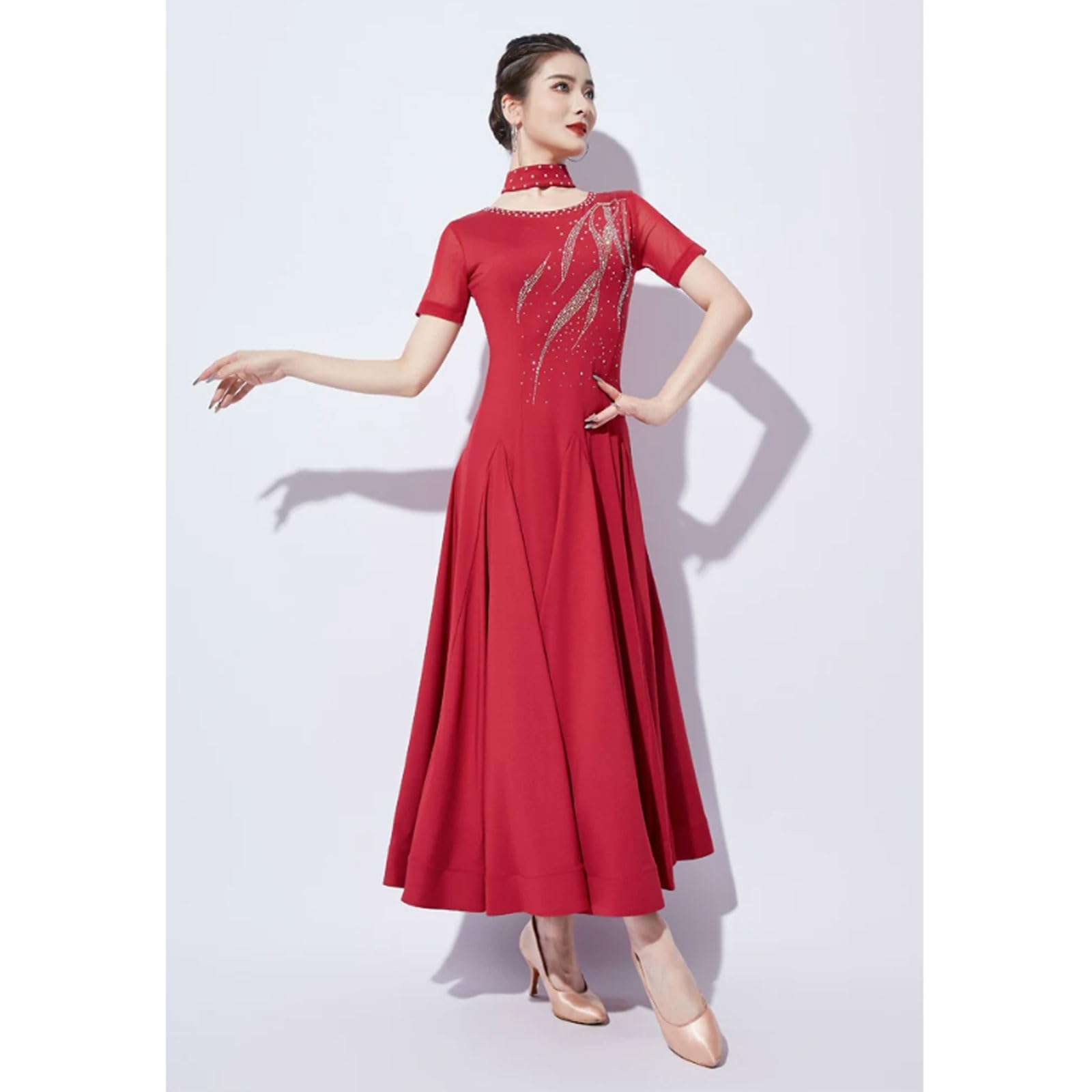 Abito Ballo da Sala Gonna Allenamento Valzer Donna Completo Flamenco Lucido