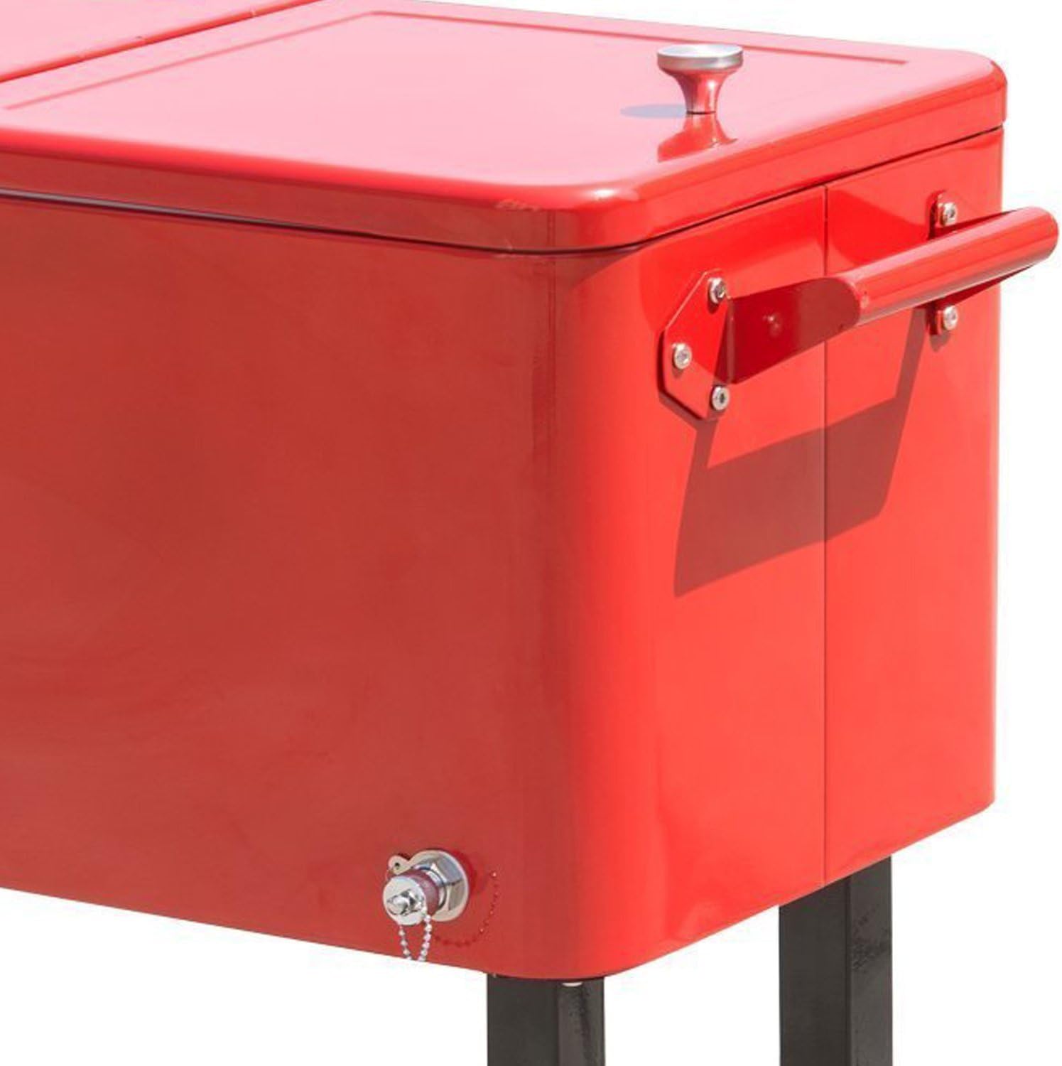 80-Quart Retro Cooler Patio Rolling Matel Cooler Steel Ice Chest Portable Patio Party Bar Drink Entertaining Outdoor Cooler Cart - Red