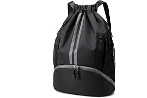Black Drawstring Waterproof Gym Bag with Shoe Compartment