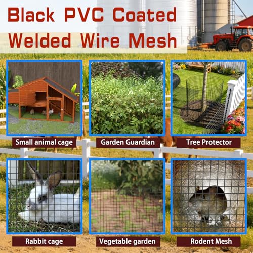 Black Hardware Cloth 1/2in 48inx100ft, Chicken Wire Fencing, PVC Coated Metal Welded Wire Mesh Roll, for Rabbit Snake Groundhog Gopher Netting Cage Vegetable Garden Fence Animal Barrier by Vorlaxen - Image 6