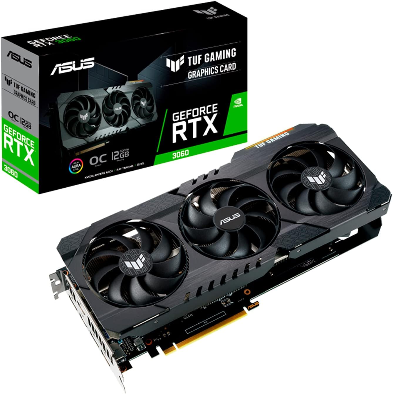 TUF Gaming NVIDIA GeForce RTX 3060 V2 OC Edition Graphics Card (PCIe 4.0, 12GB GDDR6, HDMI 2.1, DisplayPort 1.4a, Dual Ball Fan Bearings, Military-Grade Certification, GPU Tweak II)
