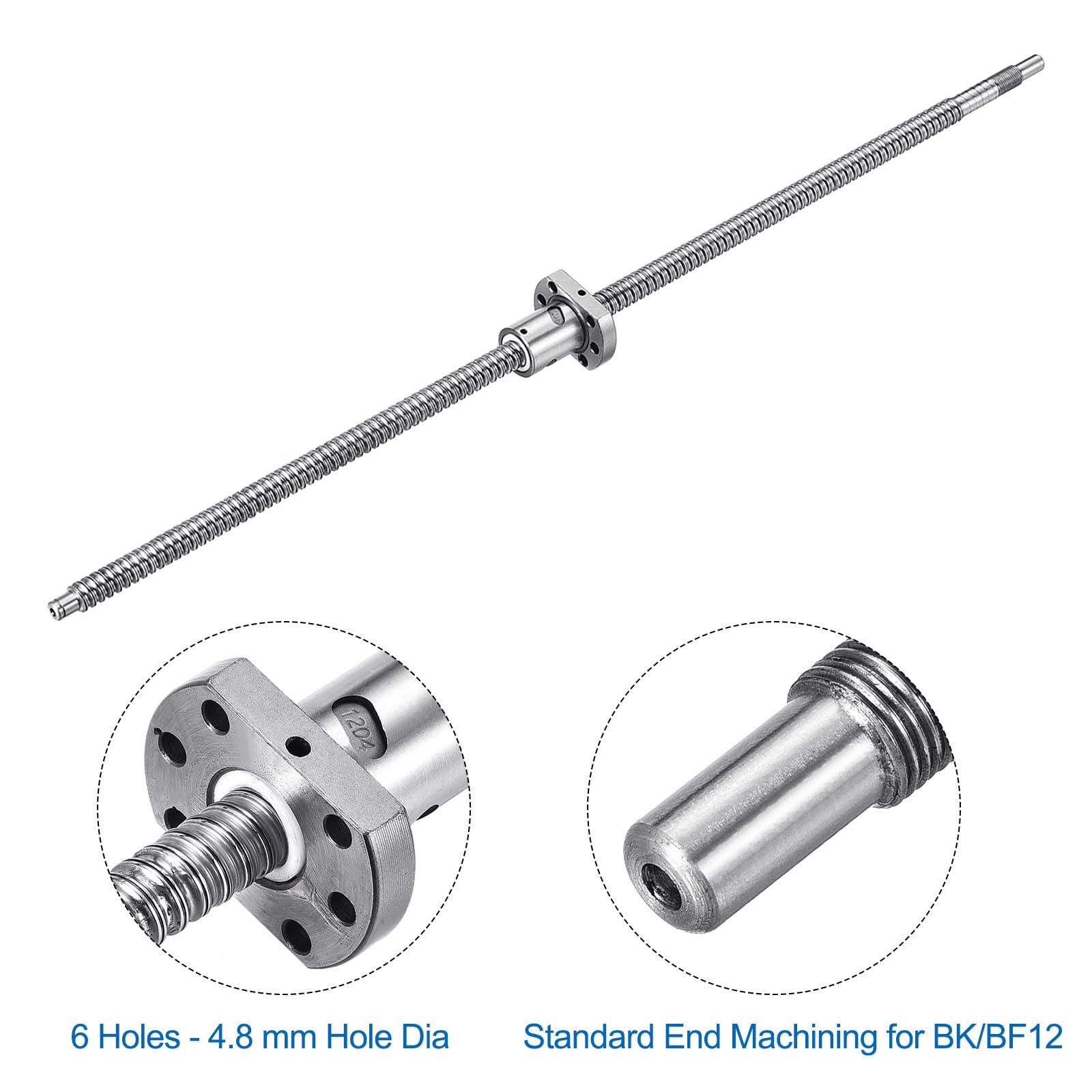 sourcing map Vite a sfera SFU1604 (Dia 12 mm, piombo 4 mm, lunghezza 500 mm) con dado a vite a sfera Anti gioco Kit viti a sfera Lavorazione standard per parti meccaniche CNC BK/BF12
