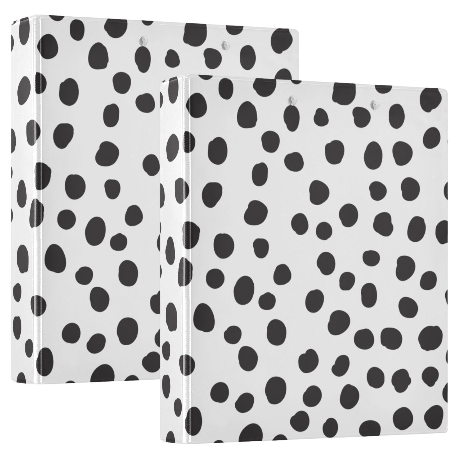 Raccoglitore a tre anelli con stampa, 3,8 cm, raccoglitore ad anelli a D con tasche, raccoglitore decorativo per scuola, università o ufficio, a pois neri e bianchi, taglia unica 2