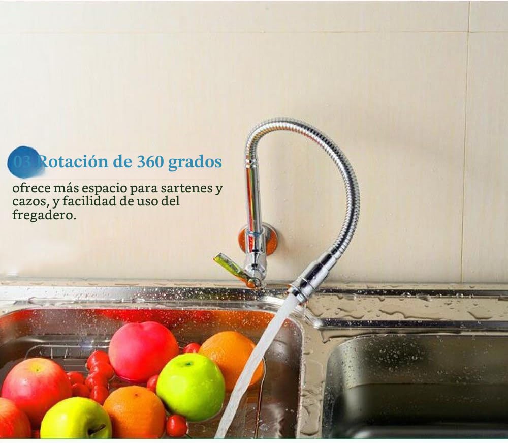 Inchant - Grifo de pared para cocina con agua fría, acabado cromado y cuerpo de latón, giratorio 360°, giratorio