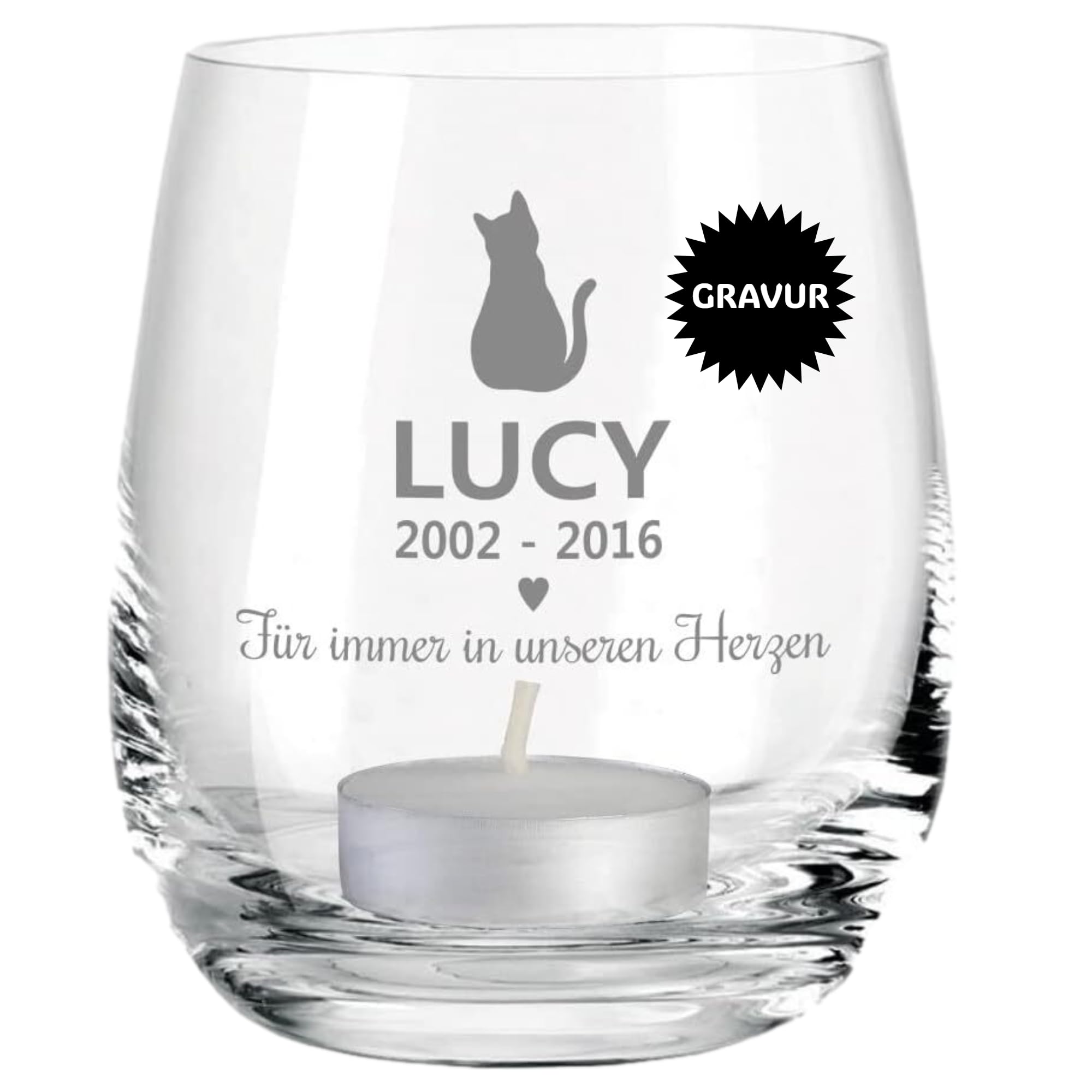 Personalisiertes Trauerlicht Katze - Holz Gedenklicht 10cm