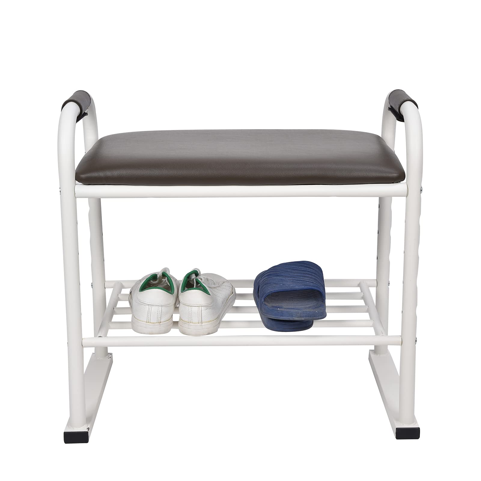 Ejoyous Banco para Zapatos con Cojín de Esponja Zapatero Tubo de Hierro y Taburete de Almacenamiento de Madera Compuesta 54,5 X 58 X 36 Cm Carga de 150 Kg para Entrada Pasillo Sala de Estar Dormitorio