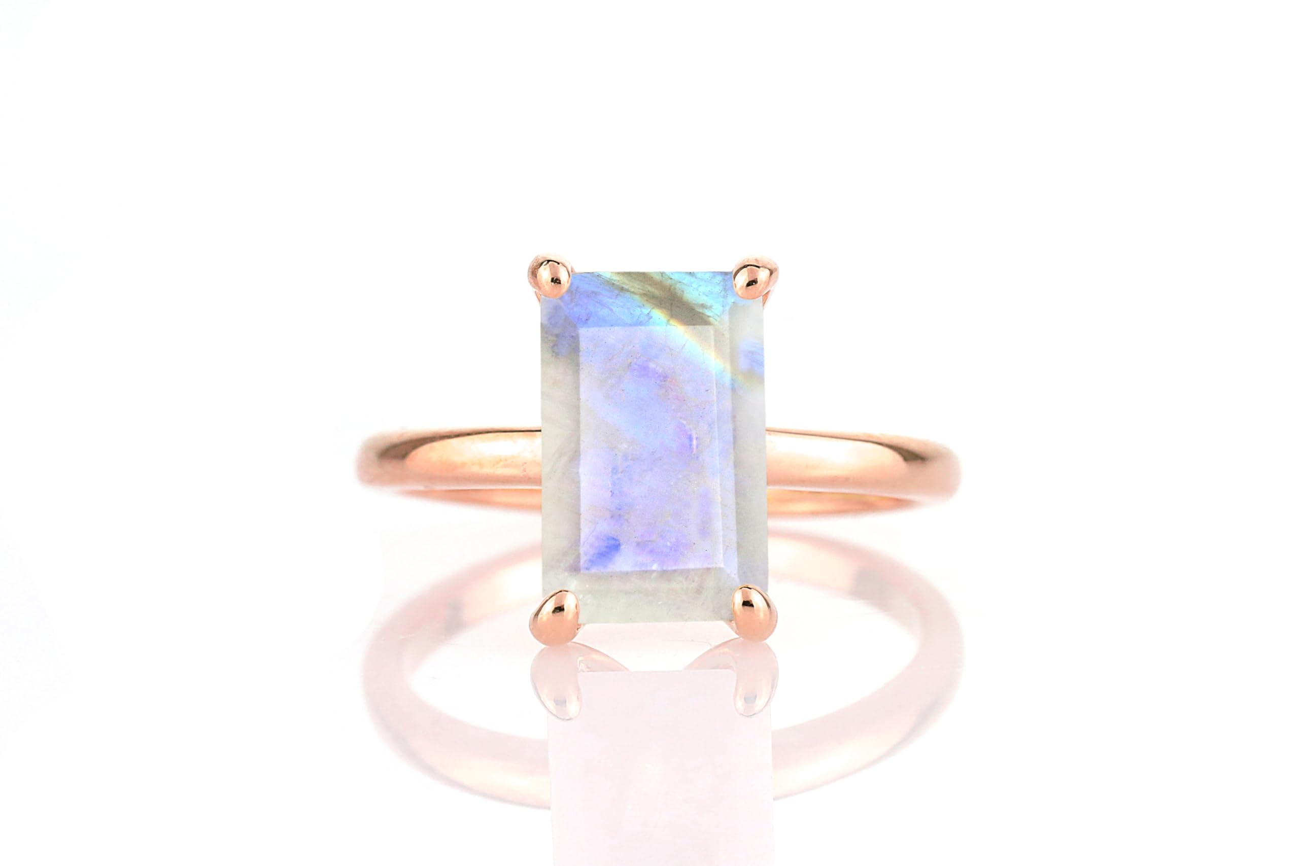 Solo anillo de Piedra de Luna del Arco Iris - Anillos Apilables Dainty para las Mujeres - Personalizable 18k Anillo de Oro Rosa - Joyería de Moda Piedras Preciosas Piedra de Nacimiento - con Caja