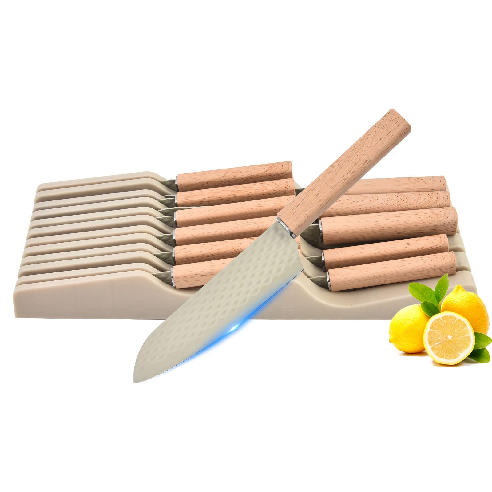 In-Drawer Knife Block Set 12PCS Stainless Steel Chef Knife Set with Knife Drawer Organizer Sharp Cooking Kitchen Knife
