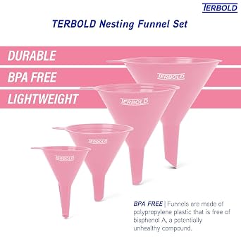 4 Piece Plastic Bpa Free Funnel Nesting Set for Cooking, Car Oil, Home or Lab Use (Pink)