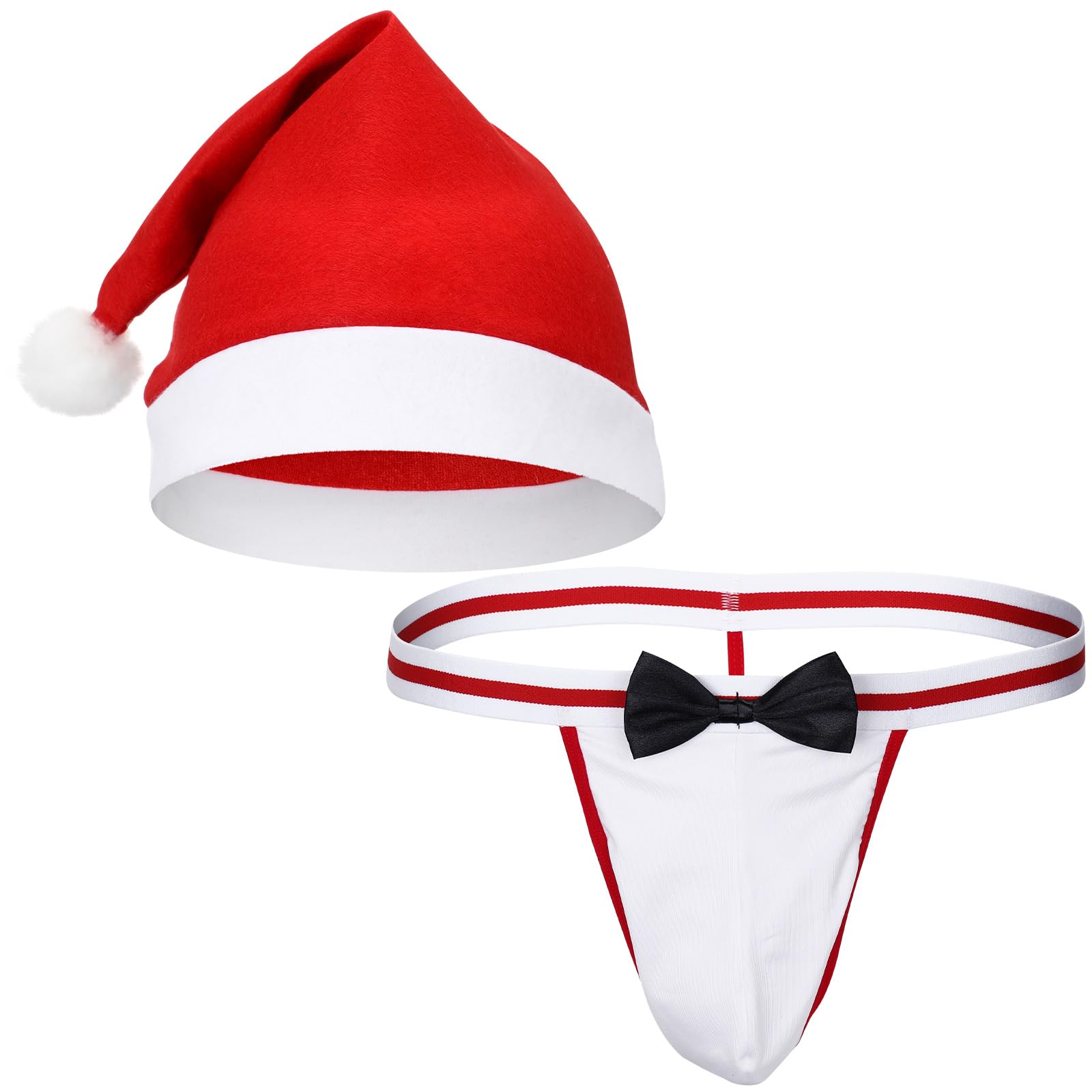 Hestya Christmas Bodysuit Gift for Men with Christmas Hat Xmas Santa Bodysuit Xmas Outfits Costumes for Husband Boyfriends(Bow Tie) White