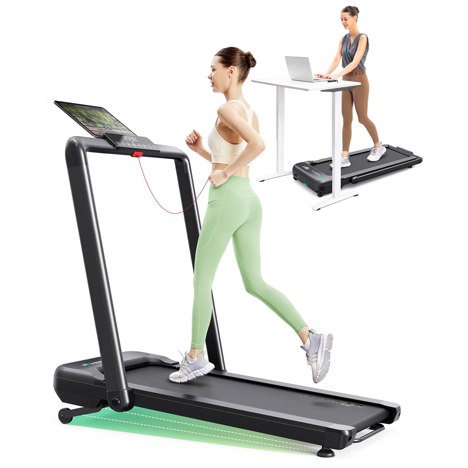 UREVO Tapis De Marche Inclinable Automatique 14% Avec SmartAPP, Moteur Silencieux Sans Balais, Large Bande Éclairée 110×42 Cm, Design Futuriste CyberPad,Tapis De Course Professionnel A La Maison