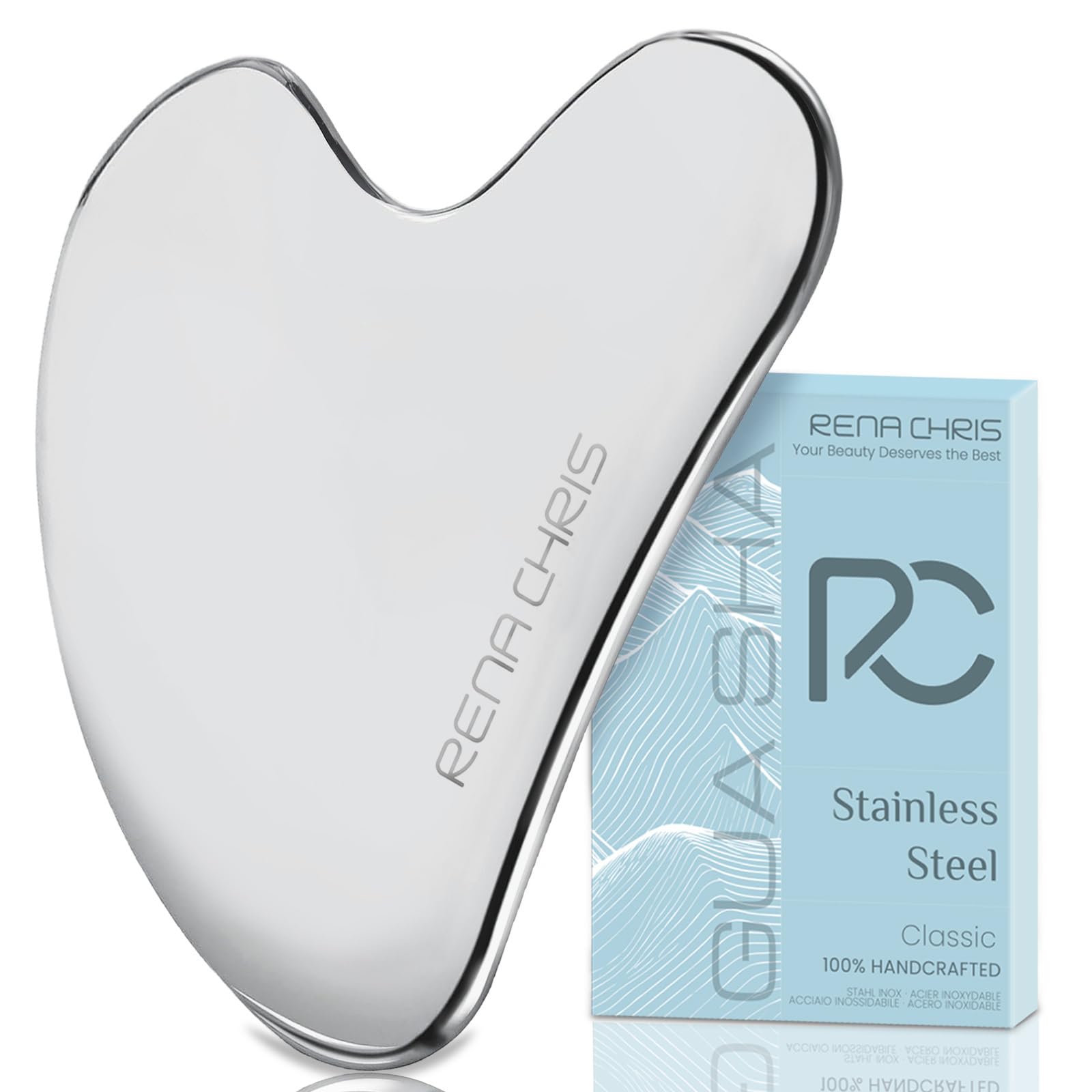 Rena Chris Gua Sha Facial Tools, Stainless Steel Guasha Tool- Silver