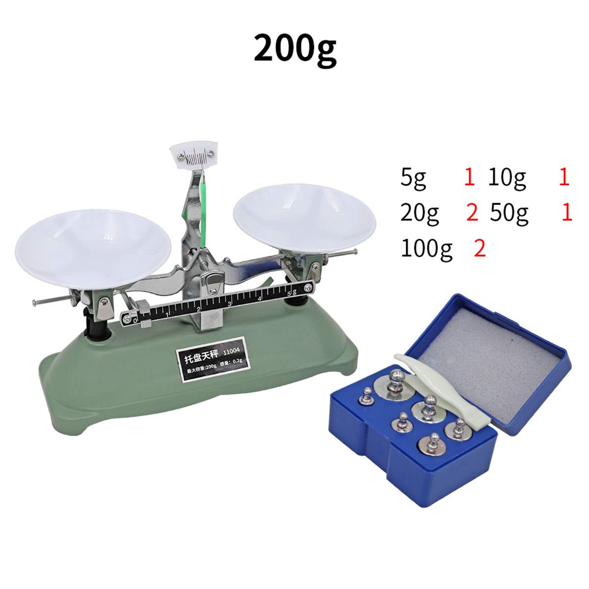 200g Mechanische Waage, Paletten Waage mit 5 g 10 g 20 g 50 g 100g Laborkalibriergewicht