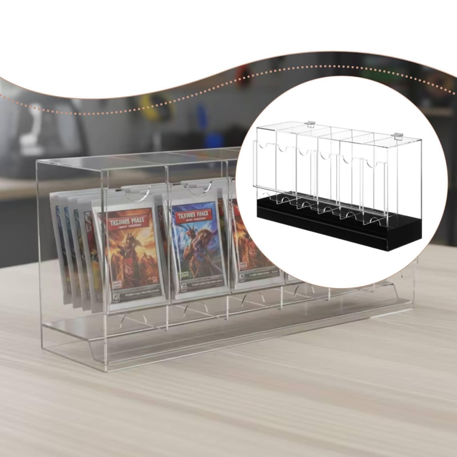 Boîte Distributeur de Packs de Cartes Vitrine Organiseur Présentoir en Acrylique Rigide avec Base Stable Accès par L'Arrière Adaptée Au Bureau, Fond Noir, 6 Emplacements