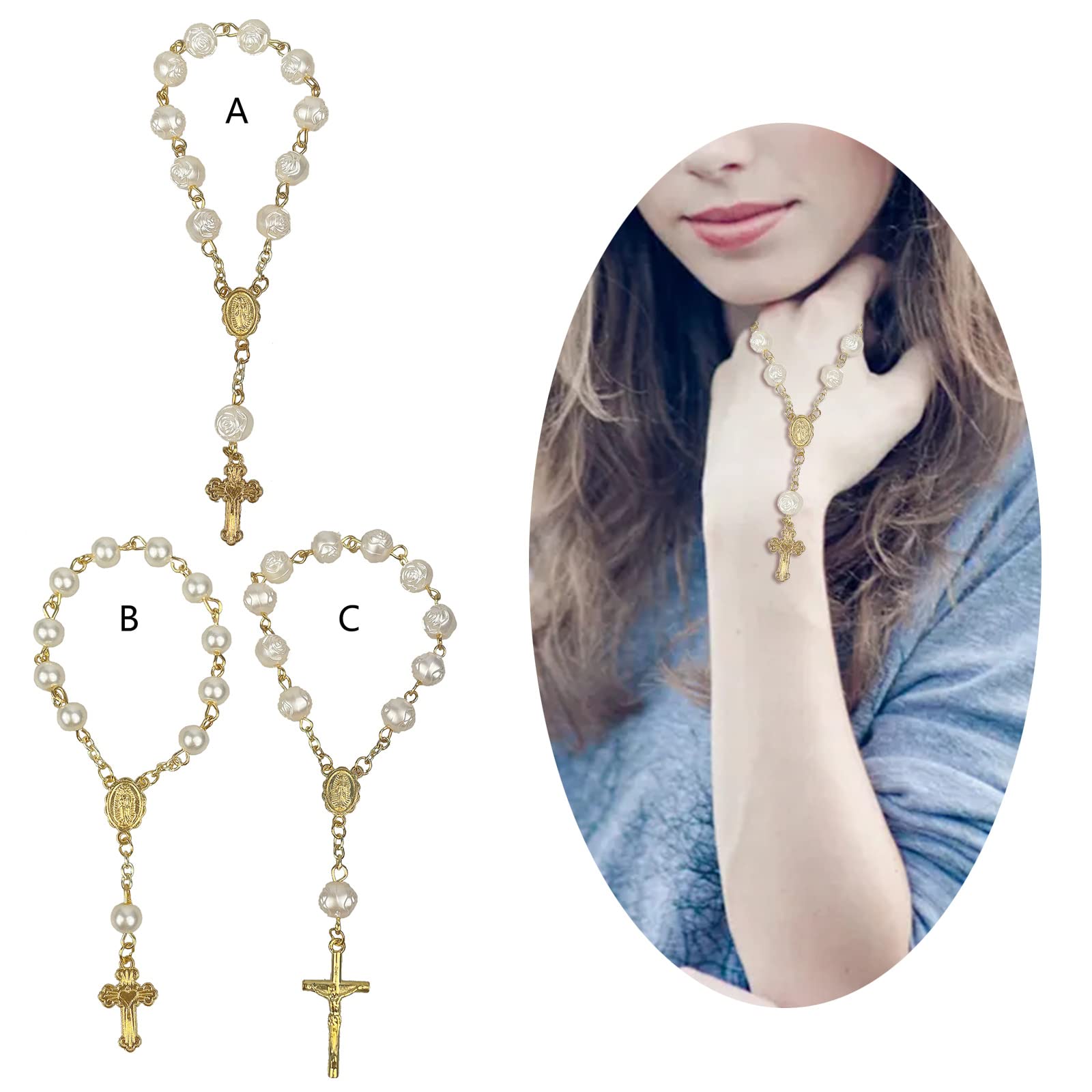 Chapelets À Doigts en Acrylique Chapelet Baptême Petit Chapelet avec Croix Faveur Fête pour Communion Baptême Fête Mariage Chapelets À Doigts Fausses Perles Catholiques Baptême Fête