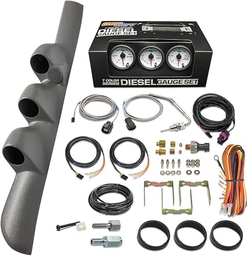 GlowShift Diesel Gauge Paquete para Dodge Ram Cummins 1998-2002 2500 3500  Blanco 7 Color 60 PSI Boost, 2400 F Pirómetro EGT y 30 PSI Gasómetros de