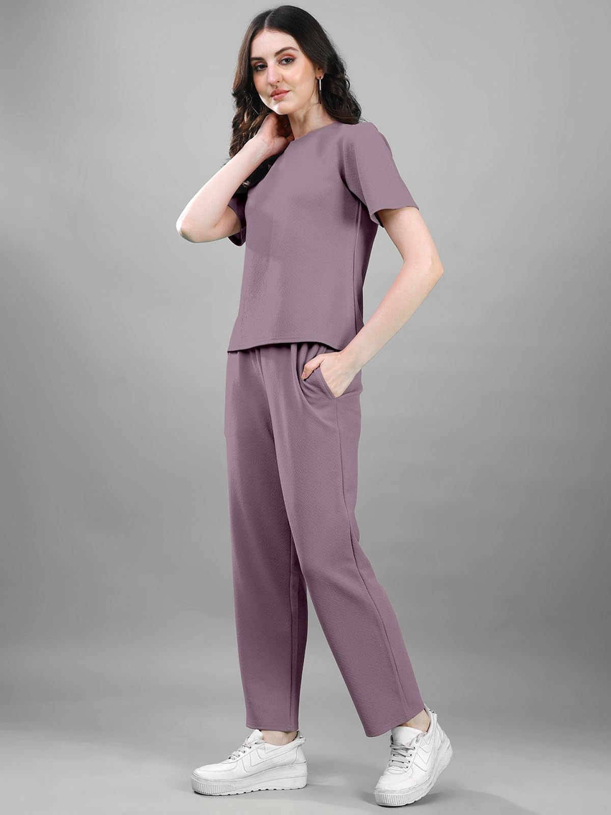 Selvia Co-Ords Set For Women|Lycra Top & Trouser Set|Casual Co-Ords Set For Women|Solid Two Piece Co-Ord Set|Sports Wear Co-Ords Set(707Ctk11665N-S_Mauve)