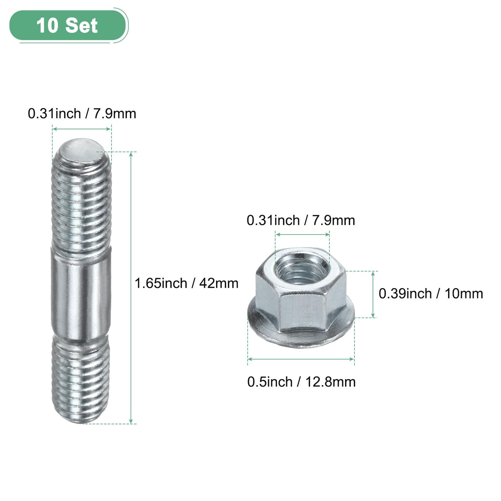 M METERXITY 2-Set Chainsaw Guide Bar Studs & Bar Nuts M8 x 1.25 Thread Manganese Steel Double End Bar Studs for Echo 52/28/59 Chainsaw Flange Bar Studs & Bar Nuts Kit Replacement - Image 3