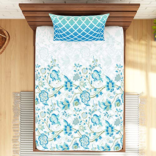 Image of Spaces Atrium 144 TC 100% Cotton King Size Double Bedsheet with 2 Pillow Covers (Floral, 88 inch X 108 inch Inches) - Strawberry