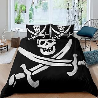 ArneCase Pościel Do Pokoju Dziecięcego Czarny Czaszka Nóż 229X229 Cm Zestaw Dwustronnych Poszewek Na Kołdrę, Łatwa Pielęgnacja, Antyalergiczna, Miękka I Gładka Z Poszewkami Na Poduszki