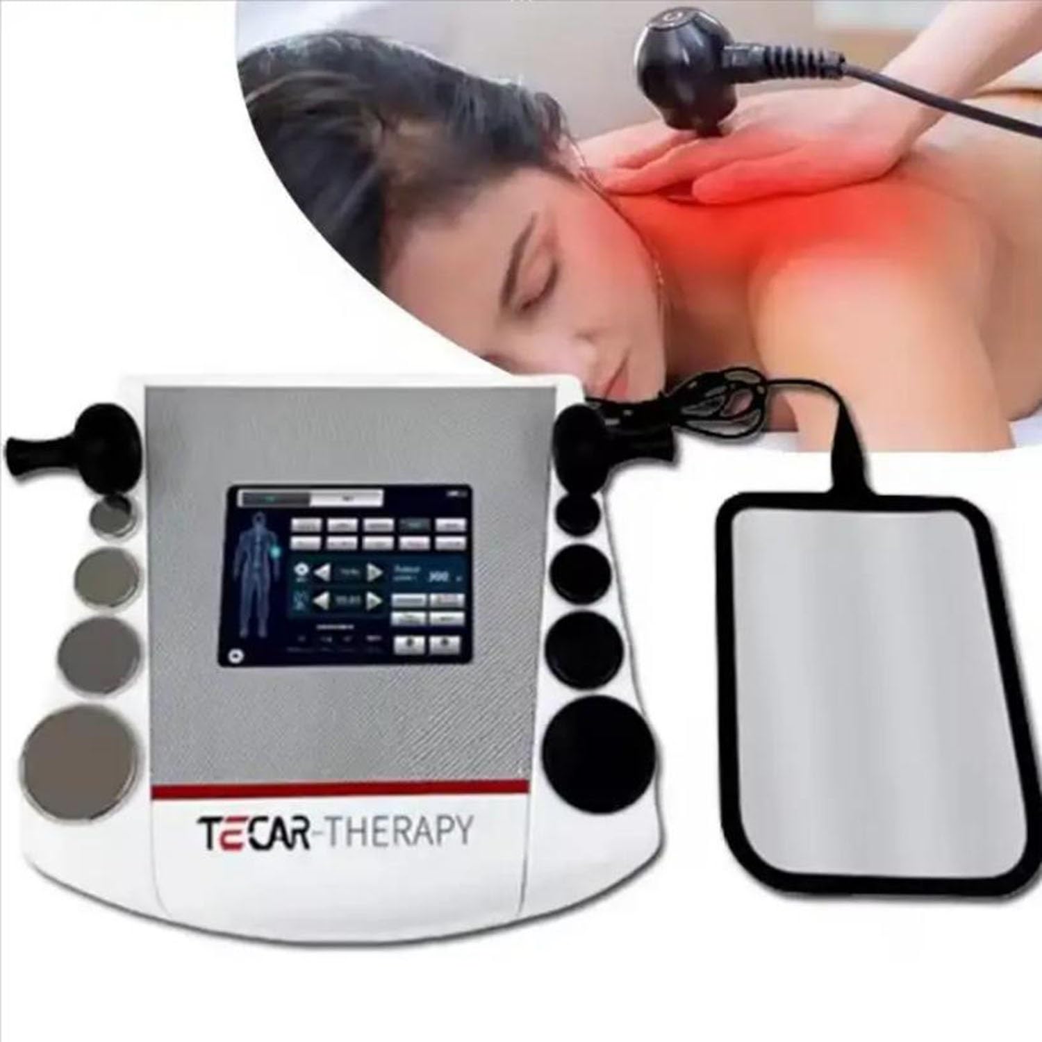 Cet Ret Rf Tecar Physical Therapy Machine Portable 448K Tecar Therapy Diathermy Machine, CET/RET Tecar Therapy Machine for Body Pain,with 8 Working Head/10 Body Parts to Choose from for Spa and Salon