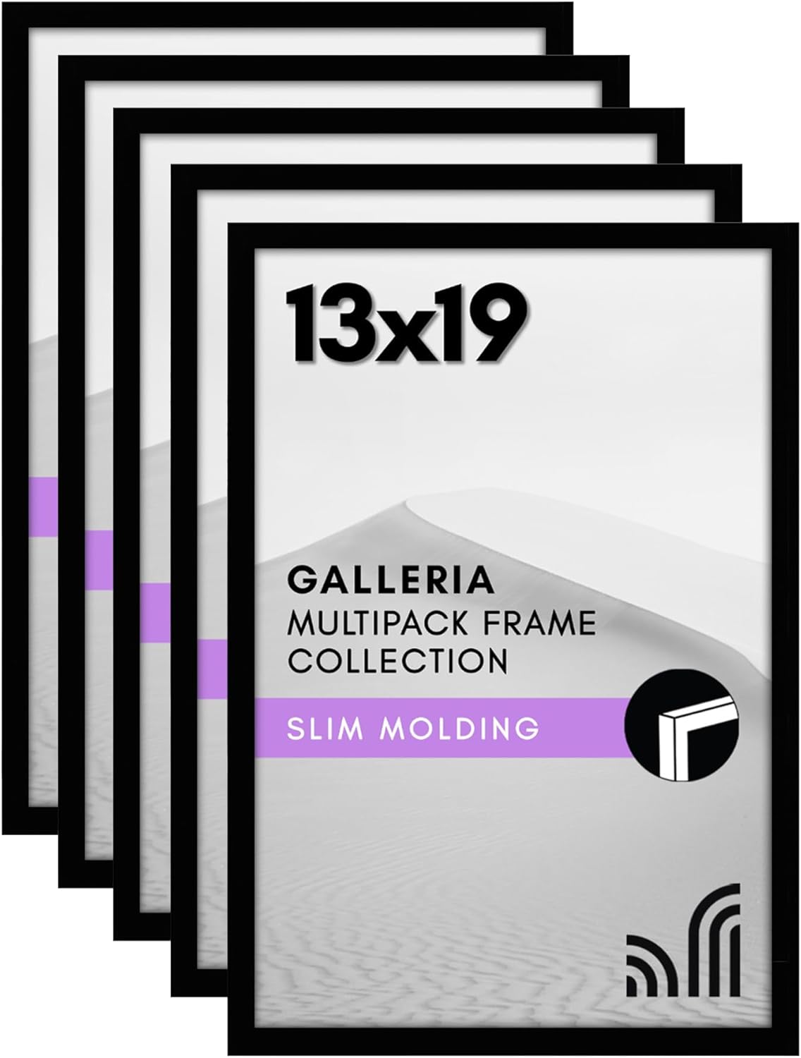 Americanflat 13x19 Picture Frame with Polished Plexiglass - Set of 5 - Galleria Collection - Picture Frames for Wall Display - Black 13x19 Black