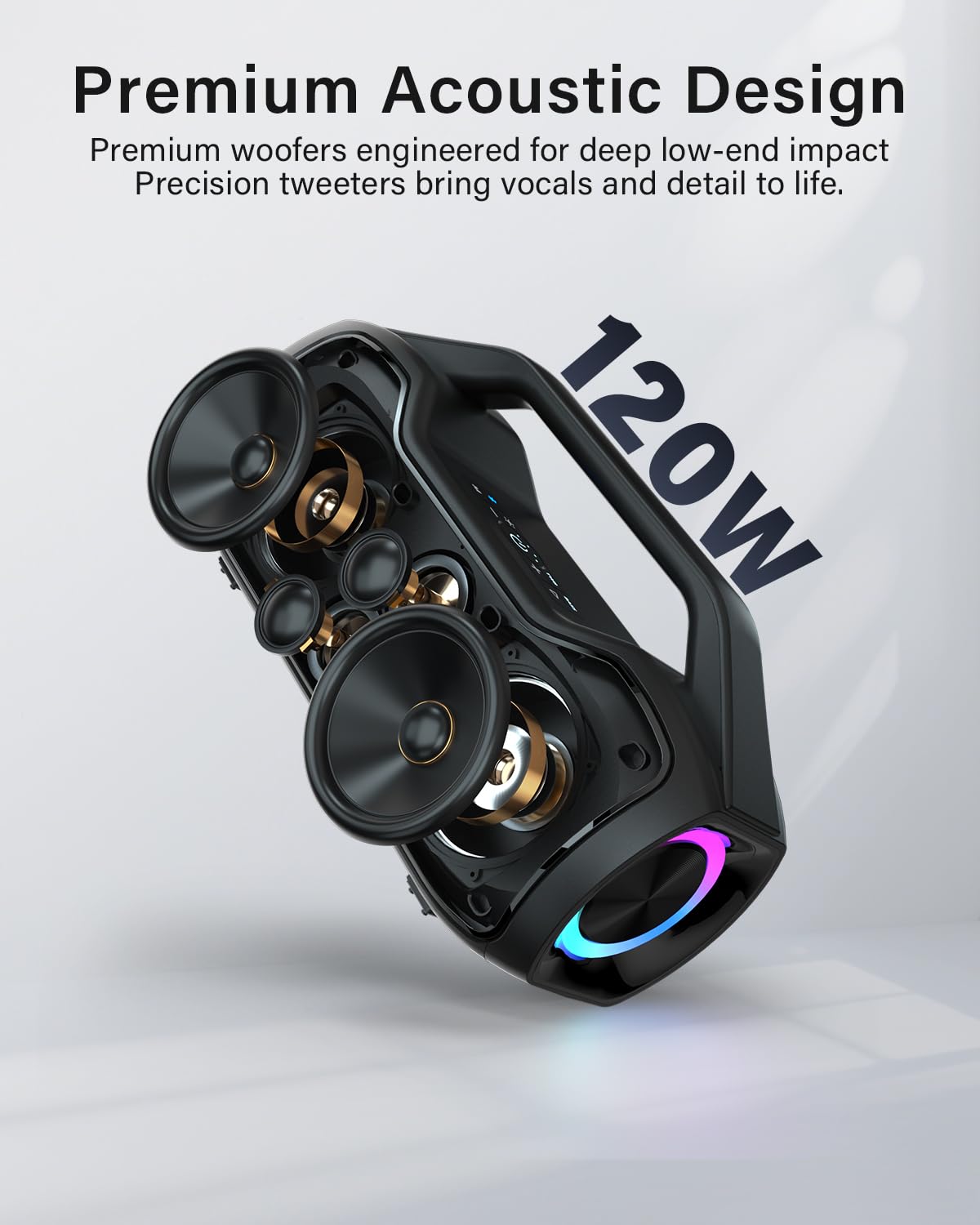 Altavoz Bluetooth Potente Portátil Mejores Altavoces Exterior Potencia pico de 200W, Resistencia Al agua IP65, 2 * Subwoofer Aumentar Apoyo DSP/TWS/AUX/TF/BT5.4 Adecuado Para Fiestas, Playas y Camping