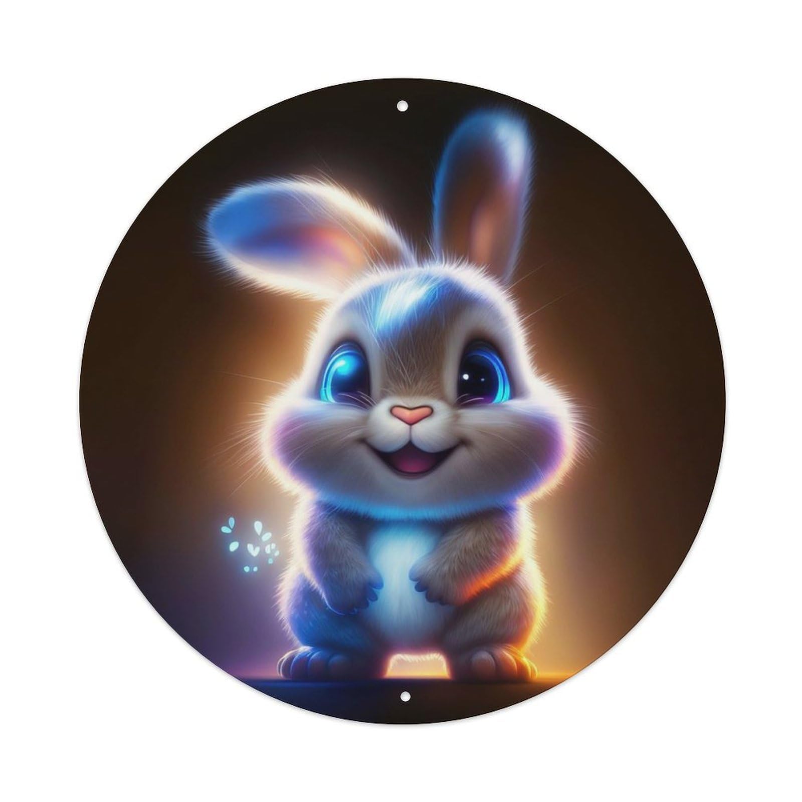 Animal Cute Bunny Neon Glow Fantasy Cute Vintage Metal Tin Sign Plaque Wall Decor for Cafe, Club Bar, Office, Garden Metal Poster 8x8Inch