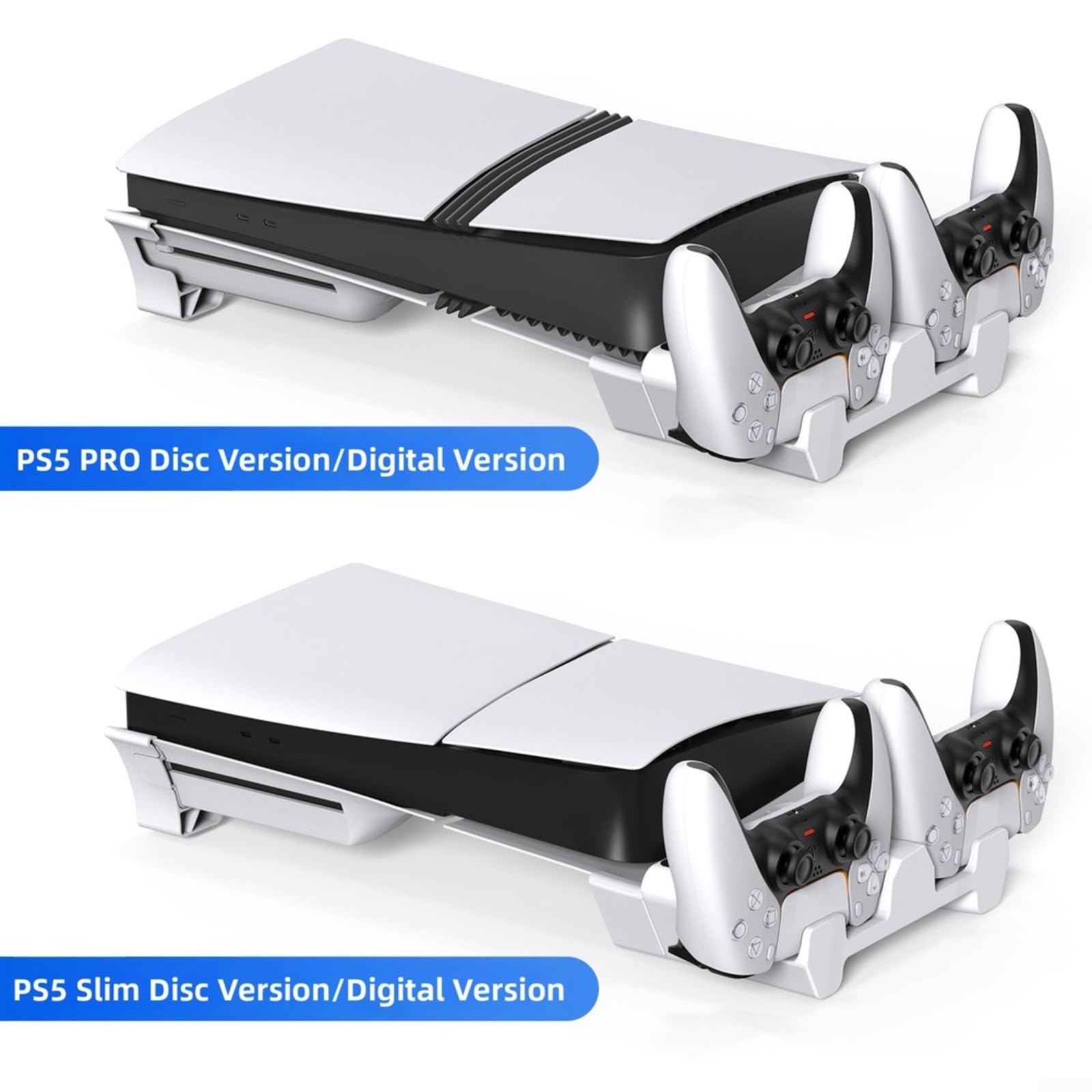 Stazione di ricarica per PS5 Pro e PS5 Slim Controller con 3 livelli di raffreddamento, protezione da tensione V5, supporto verticale per ricarica e raffreddamento, bianco