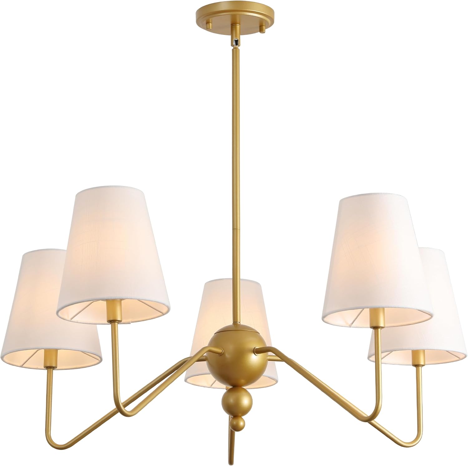 JONATHAN Y 32" Black 5-Light Iron Inverted Gourd Chandelier, Modern Minimalist Ceiling Fixture with White Linen Shades, Adjustable Height, ETL Listed, LED Bulbs Included JYL7912A