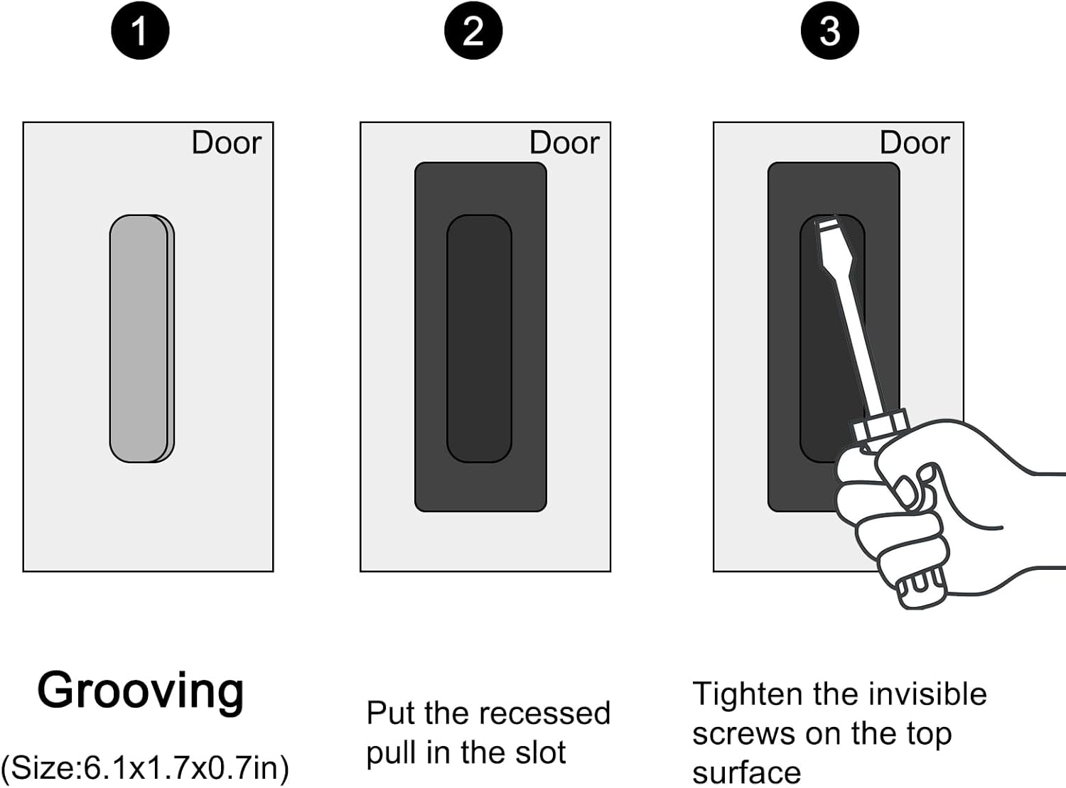 Recessed Finger Flush Pulls - Handles for Wardrobe, Pocket, Sliding Barn, Bifold Doors - Stainless Steel Brushed Rectangular Pull Hardware (7 Inch, Black, 2 Pack)
