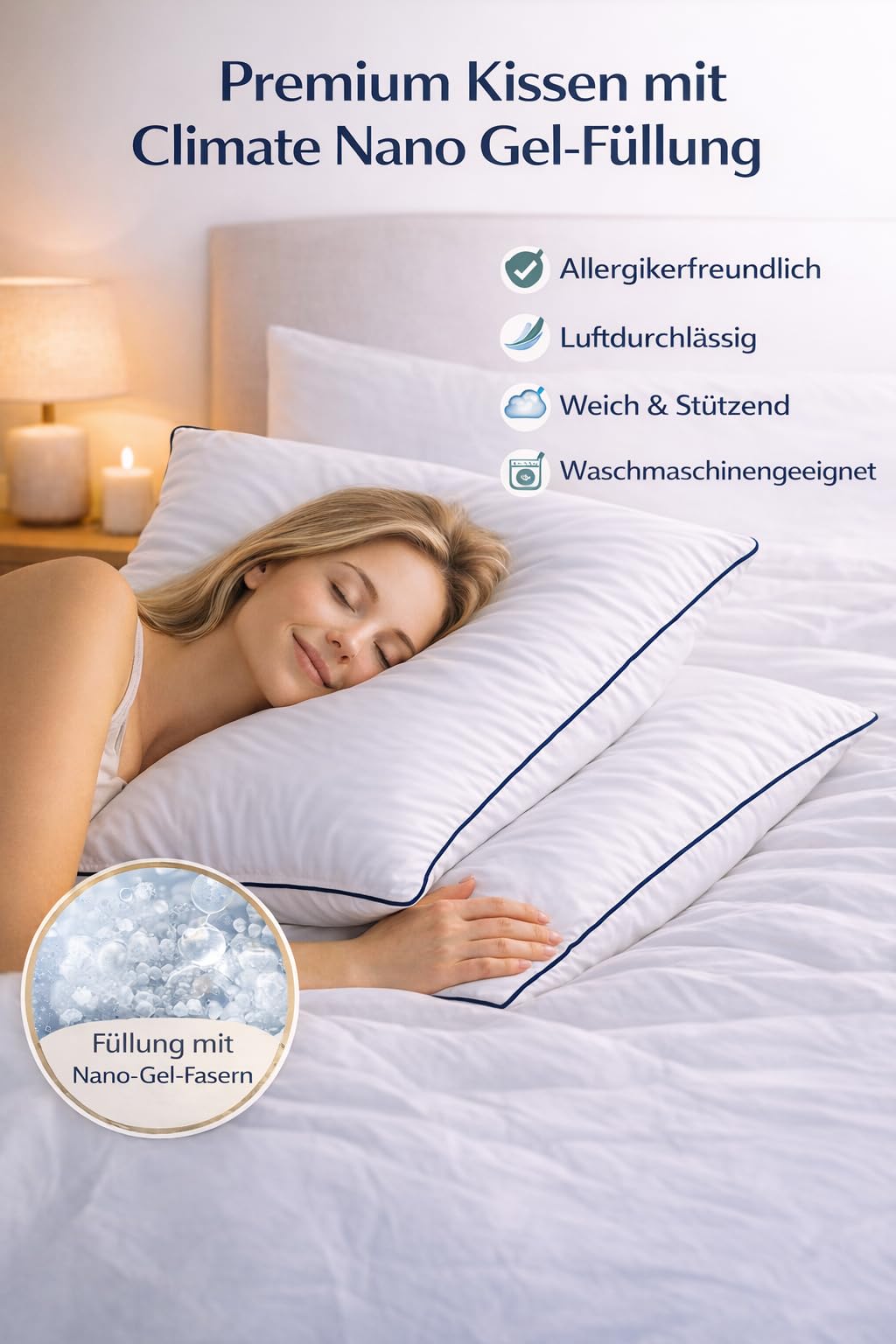 ELY PARKER Almohada contra el dolor de cuello Nano Gel calidad hotel 50 x 70 cm, apto para alérgicos, alternativa, 100% algodón, lavable (2 unidades)