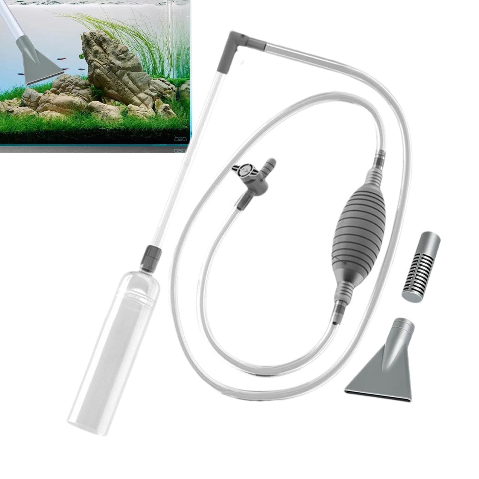 Aspirador de sifón para Acuario para Limpiar Grava, Arena, pecera, aspiradora de Grava, Volumen de Agua Ajustable Manual, Cambiador de Agua para pecera, Cambiador de Agua