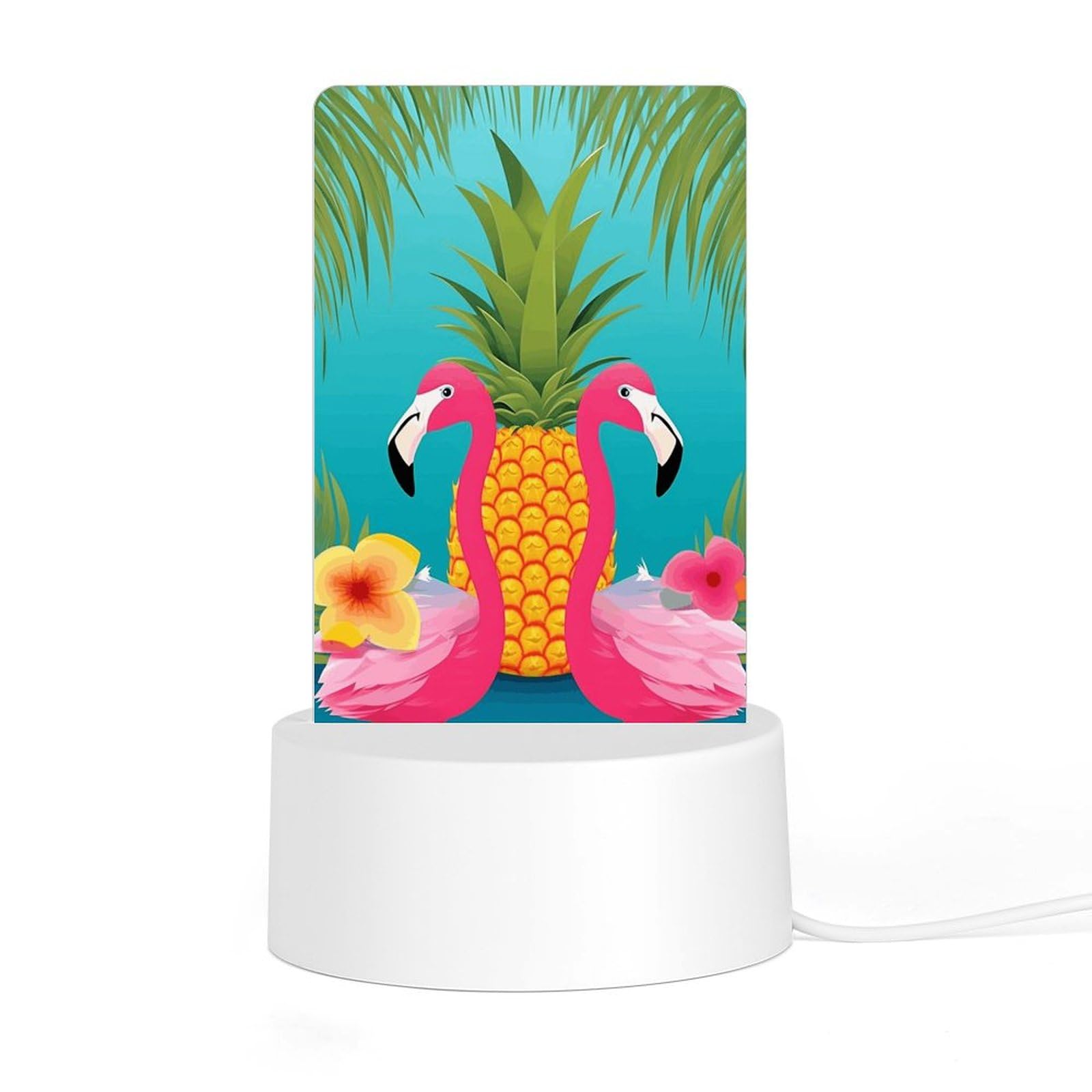 JTREHY Acrylic Night Light with Base, Pineapple Flamingo Printed Desktop Night Light LED Bedside Night Light for Bedroom, Bathroom, Corridor, Holiday Gift