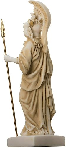Miniatura 5 de BEAUTIFUL GREEK STATUES Atenea con búho, diosa de la sabiduría y la guerra, estatua dorada de alabastro de 6.29 pulgadas