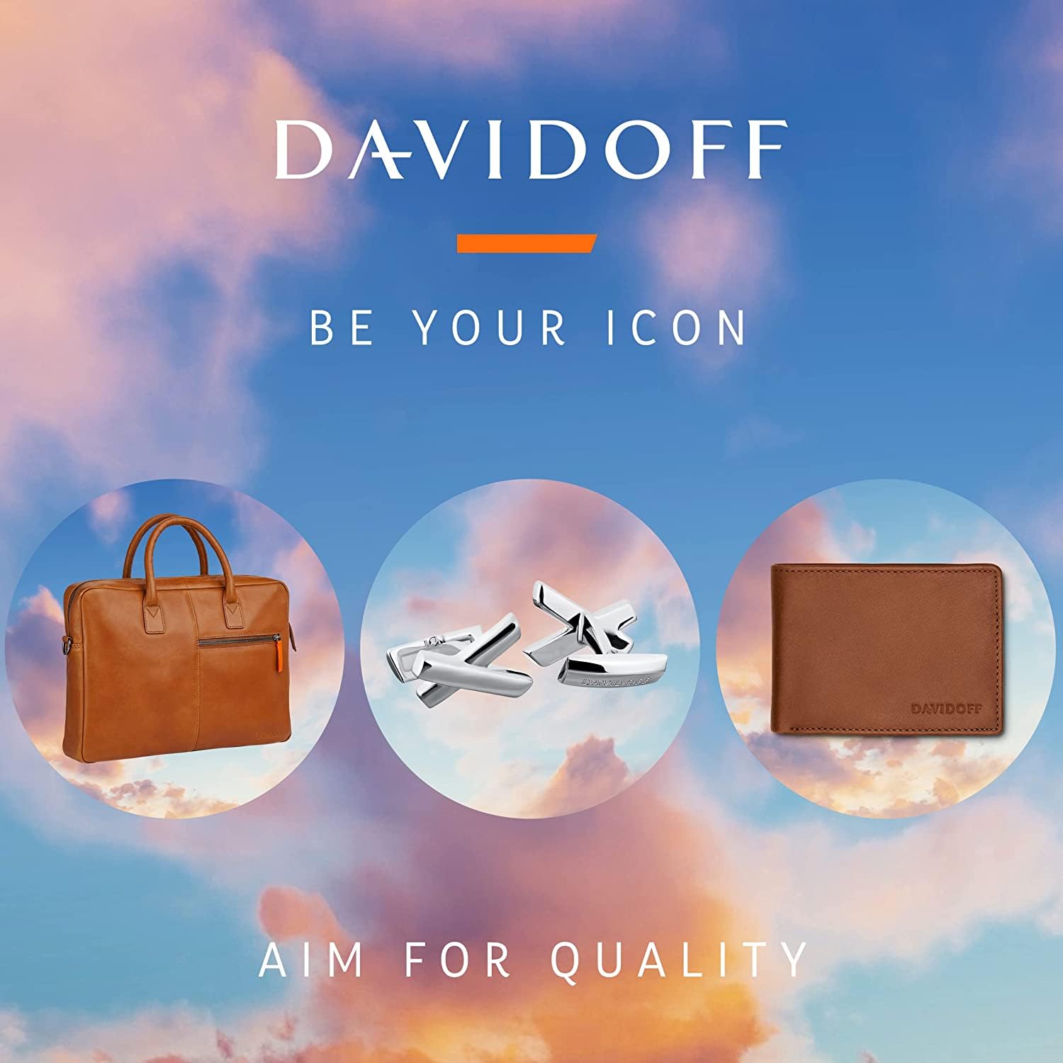 DAVIDOFF ESSENTIALS Mini Manschettenknöpfe Gold/Schwarz – vergoldete Messing Manschettenknöpfe quadratisch – stilvolle Herren Accessoires für schlichte Eleganz